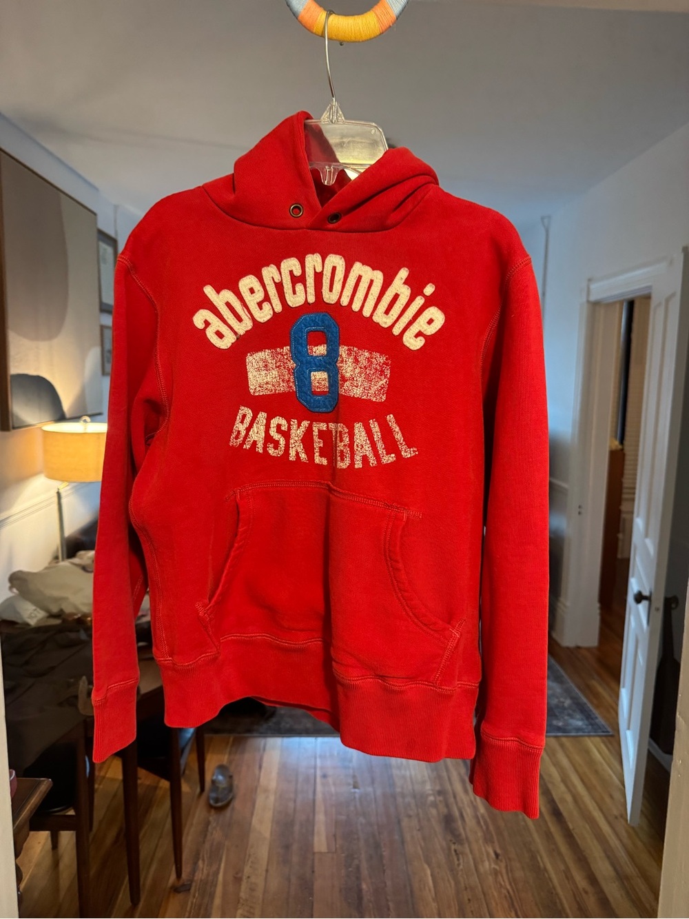 Vintage kids Abercrombie Red Basketball Hoodie with Blue Accent